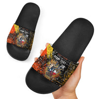 Personalized Texas State Pride Slide Sandals Urban Graffiti Style - Longhorn Skull - Oil Derrick Graphic