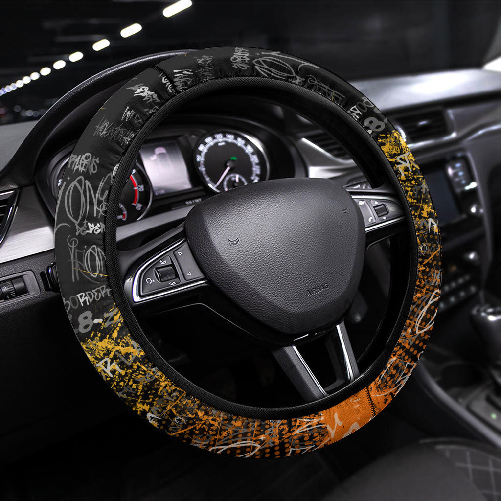 Texas State Pride Steering Wheel Cover Urban Graffiti Style - Longhorn Skull - Oil Derrick Graphic