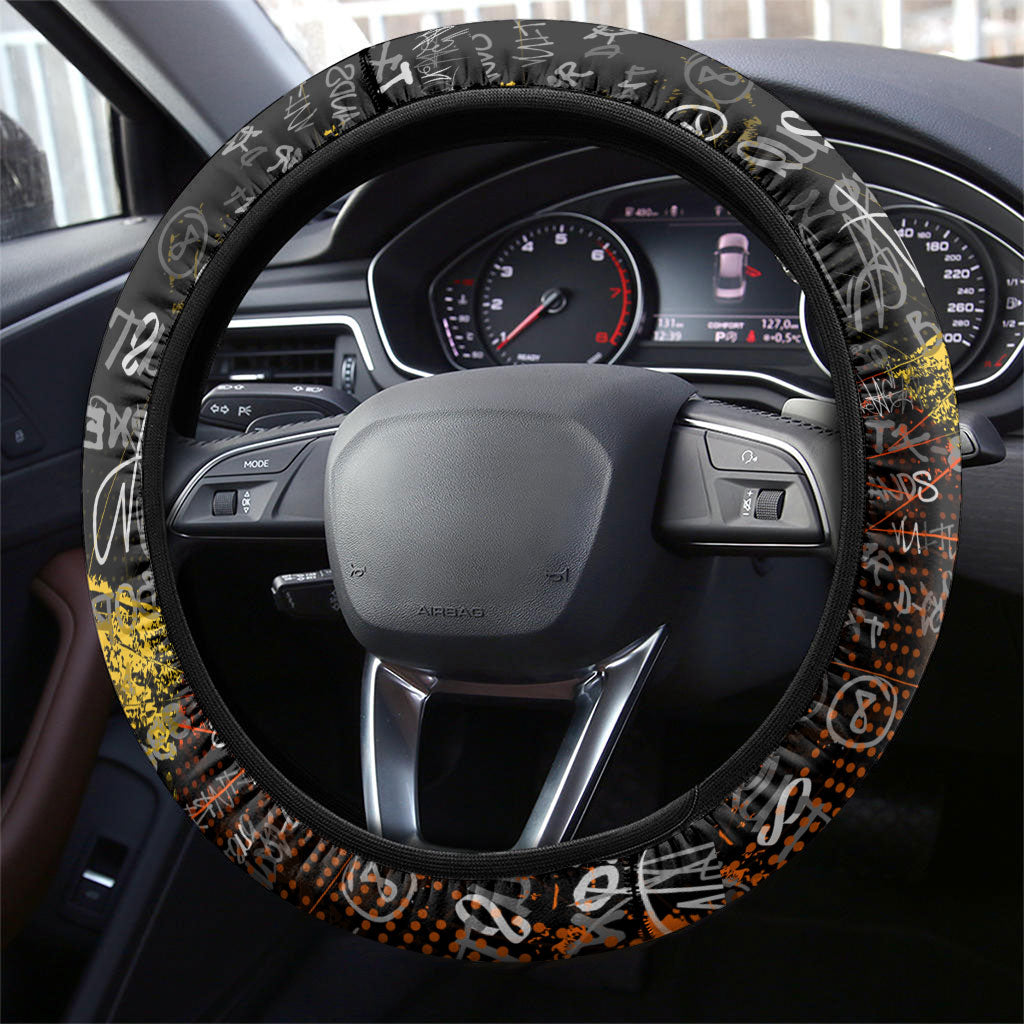Texas State Pride Steering Wheel Cover Urban Graffiti Style - Longhorn Skull - Oil Derrick Graphic