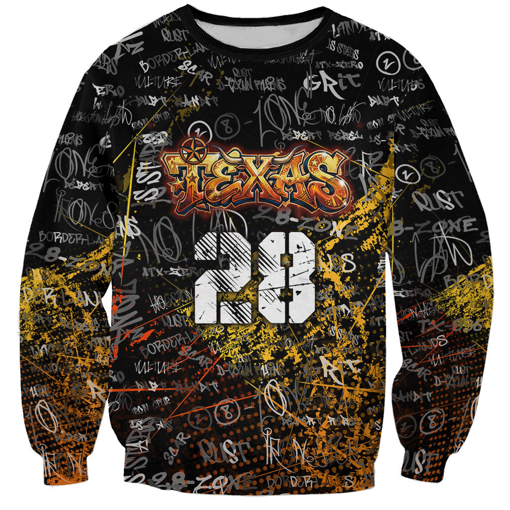 Personalized Texas State Pride Sweatshirt Urban Graffiti Style - Longhorn Skull - Oil Derrick Graphic