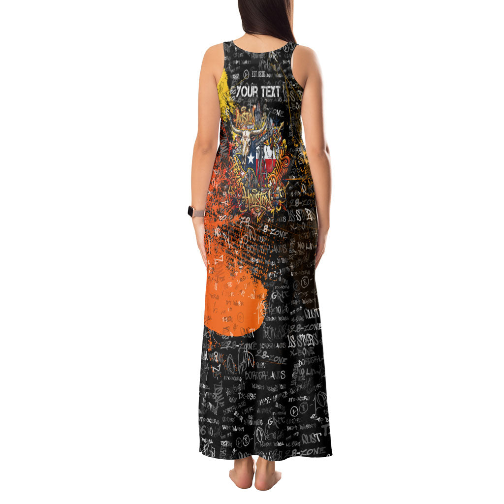 Personalized Texas State Pride Tank Maxi Dress Urban Graffiti Style - Longhorn Skull - Oil Derrick Graphic
