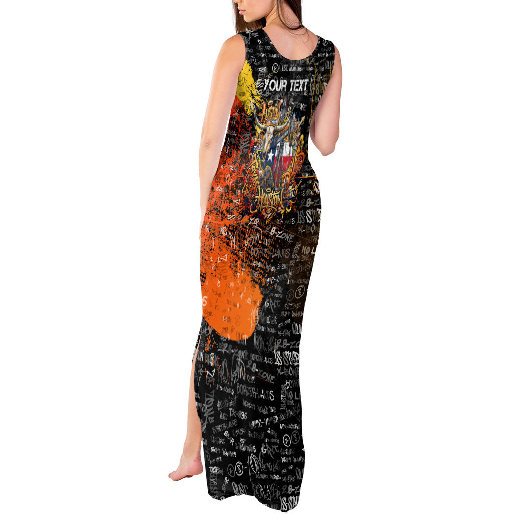 Personalized Texas State Pride Tank Maxi Dress Urban Graffiti Style - Longhorn Skull - Oil Derrick Graphic