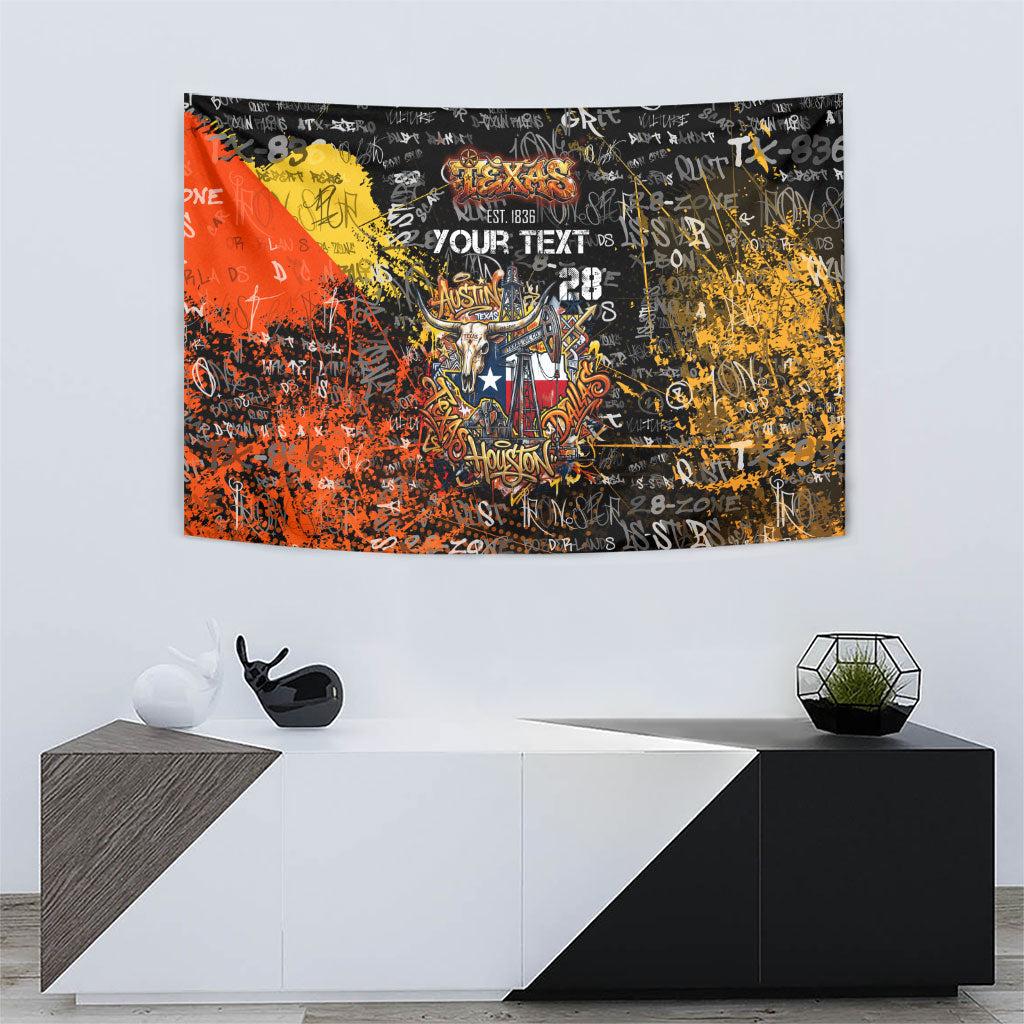 Personalized Texas State Pride Tapestry Urban Graffiti Style - Longhorn Skull - Oil Derrick Graphic
