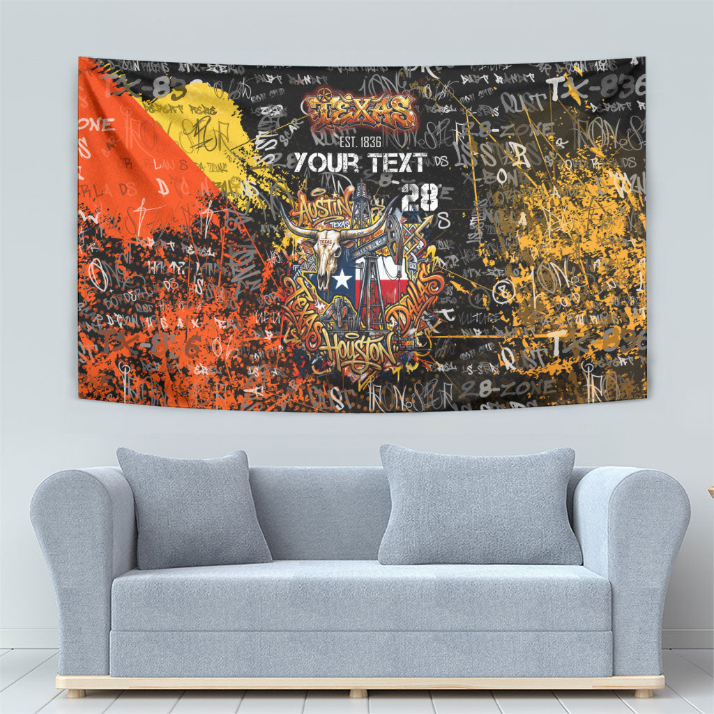 Personalized Texas State Pride Tapestry Urban Graffiti Style - Longhorn Skull - Oil Derrick Graphic