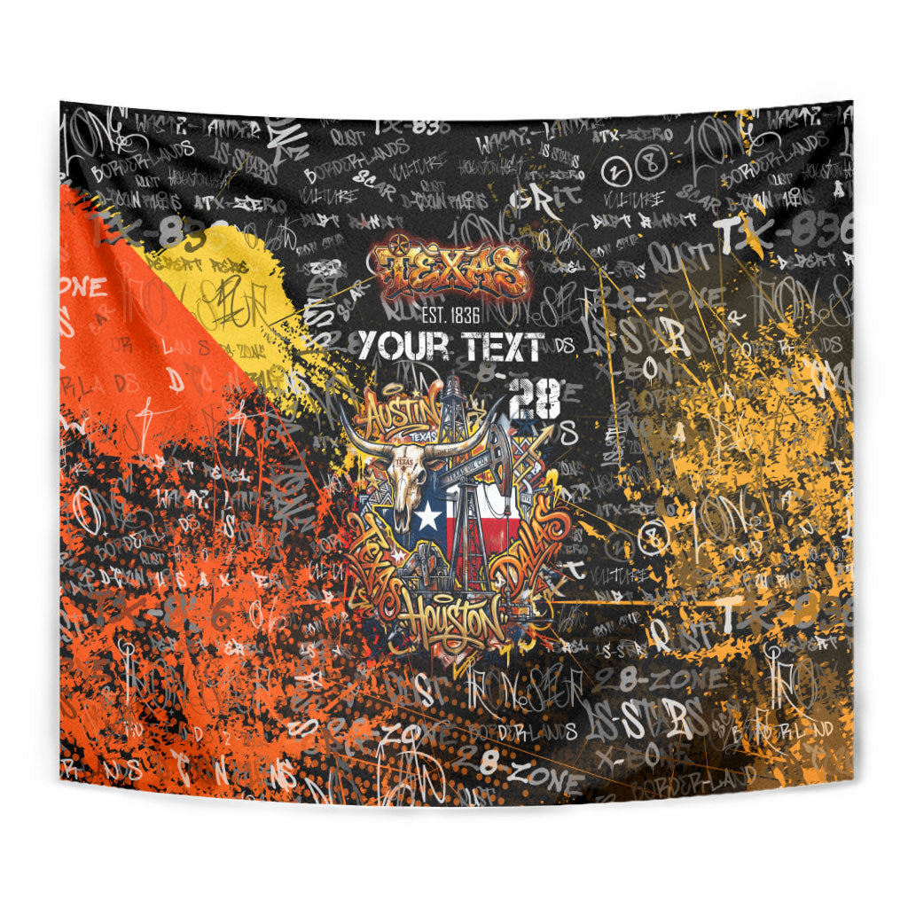 Personalized Texas State Pride Tapestry Urban Graffiti Style - Longhorn Skull - Oil Derrick Graphic