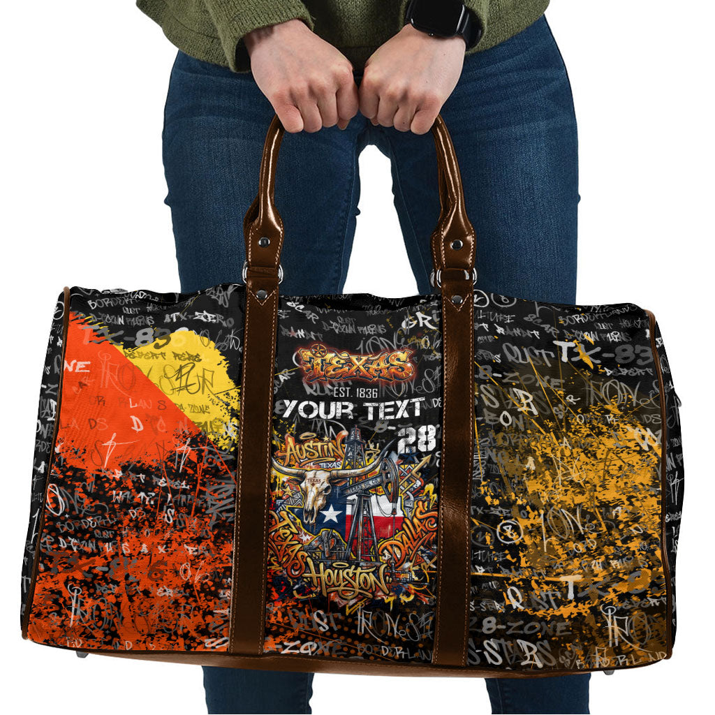 Personalized Texas State Pride Travel Bag Urban Graffiti Style - Longhorn Skull - Oil Derrick Graphic