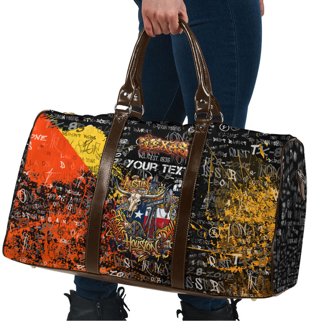 Personalized Texas State Pride Travel Bag Urban Graffiti Style - Longhorn Skull - Oil Derrick Graphic