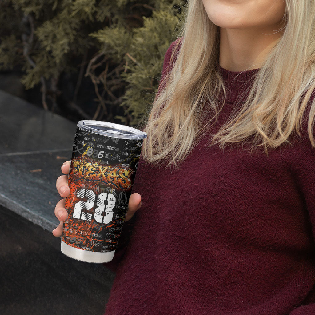 Personalized Texas State Pride Tumbler Cup Urban Graffiti Style - Longhorn Skull - Oil Derrick Graphic