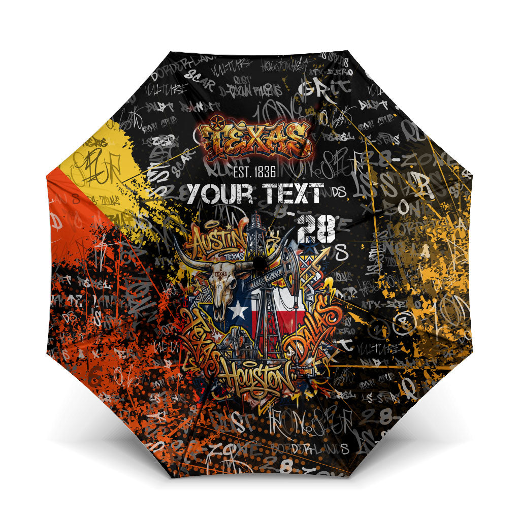 Personalized Texas State Pride Umbrella Urban Graffiti Style - Longhorn Skull - Oil Derrick Graphic