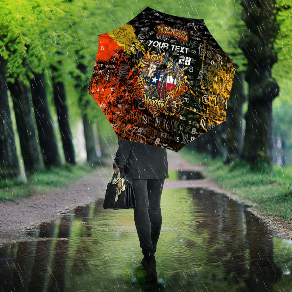 Personalized Texas State Pride Umbrella Urban Graffiti Style - Longhorn Skull - Oil Derrick Graphic