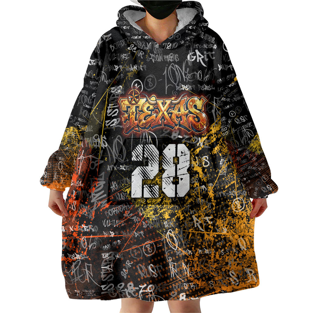 Personalized Texas State Pride Wearable Blanket Hoodie Urban Graffiti Style - Longhorn Skull - Oil Derrick Graphic