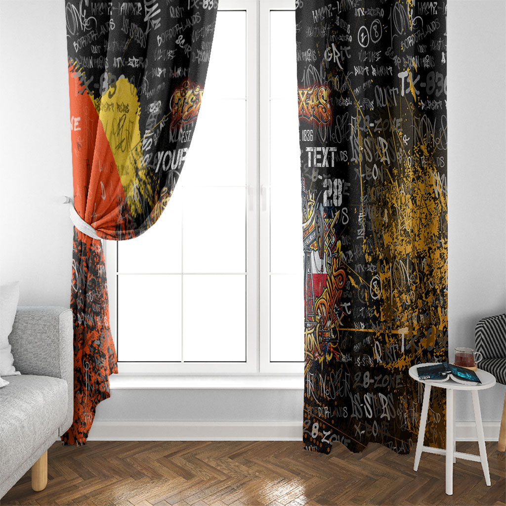 Personalized Texas State Pride Window Curtain Urban Graffiti Style - Longhorn Skull - Oil Derrick Graphic