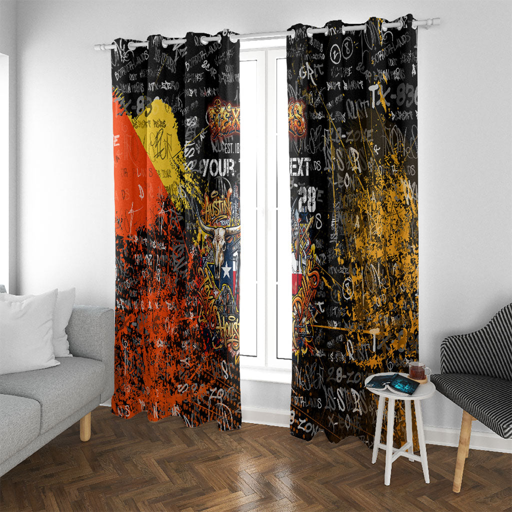 Personalized Texas State Pride Window Curtain Urban Graffiti Style - Longhorn Skull - Oil Derrick Graphic