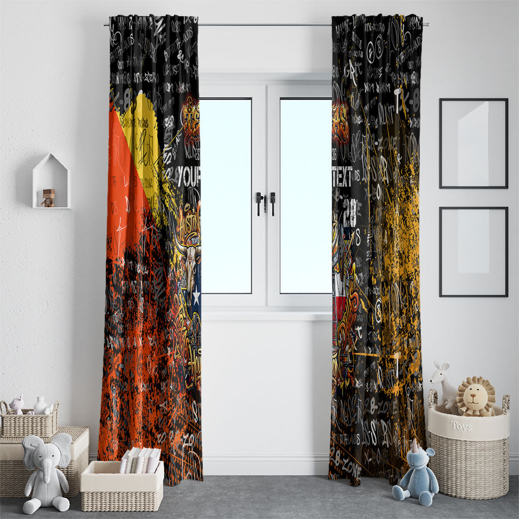 Personalized Texas State Pride Window Curtain Urban Graffiti Style - Longhorn Skull - Oil Derrick Graphic