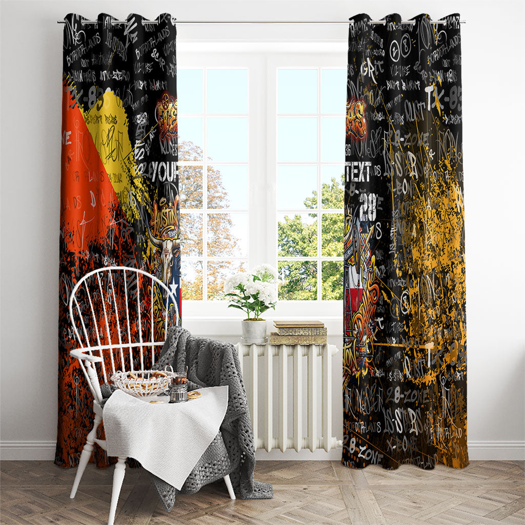 Personalized Texas State Pride Window Curtain Urban Graffiti Style - Longhorn Skull - Oil Derrick Graphic
