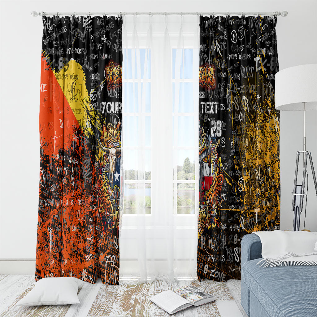Personalized Texas State Pride Window Curtain Urban Graffiti Style - Longhorn Skull - Oil Derrick Graphic