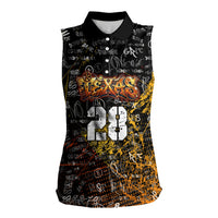 Personalized Texas State Pride Women Sleeveless Polo Shirt Urban Graffiti Style - Longhorn Skull - Oil Derrick Graphic