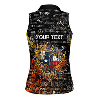 Personalized Texas State Pride Women Sleeveless Polo Shirt Urban Graffiti Style - Longhorn Skull - Oil Derrick Graphic
