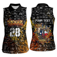 Personalized Texas State Pride Women Sleeveless Polo Shirt Urban Graffiti Style - Longhorn Skull - Oil Derrick Graphic