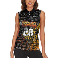 Personalized Texas State Pride Women Sleeveless Polo Shirt Urban Graffiti Style - Longhorn Skull - Oil Derrick Graphic