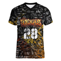 Personalized Texas State Pride Women V-Neck T-Shirt Urban Graffiti Style - Longhorn Skull - Oil Derrick Graphic