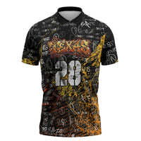 Personalized Texas State Pride Zipper Polo Shirt Urban Graffiti Style - Longhorn Skull - Oil Derrick Graphic