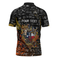 Personalized Texas State Pride Zipper Polo Shirt Urban Graffiti Style - Longhorn Skull - Oil Derrick Graphic