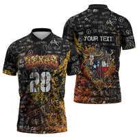 Personalized Texas State Pride Zipper Polo Shirt Urban Graffiti Style - Longhorn Skull - Oil Derrick Graphic