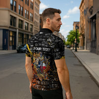 Personalized Texas State Pride Zipper Polo Shirt Urban Graffiti Style - Longhorn Skull - Oil Derrick Graphic