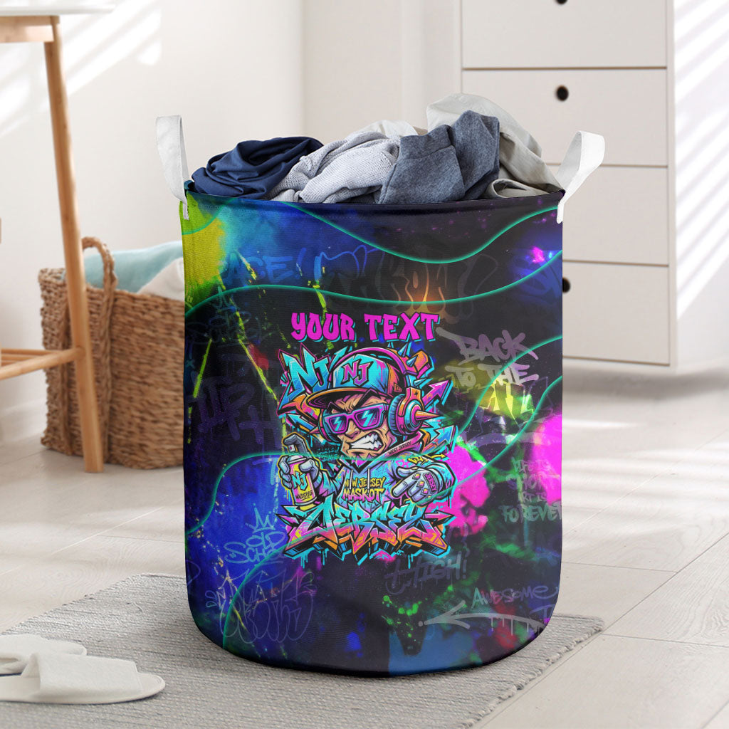 Personalized New Jersey Graffiti Mascot Laundry Basket Urban Street Art - Vibrant Neon Spray Paint Aesthetic