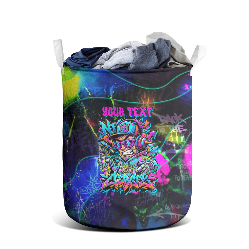 Personalized New Jersey Graffiti Mascot Laundry Basket Urban Street Art - Vibrant Neon Spray Paint Aesthetic