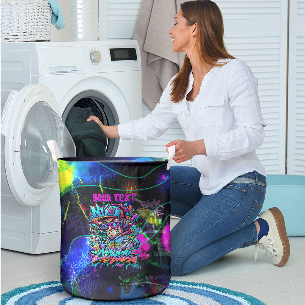 Personalized New Jersey Graffiti Mascot Laundry Basket Urban Street Art - Vibrant Neon Spray Paint Aesthetic