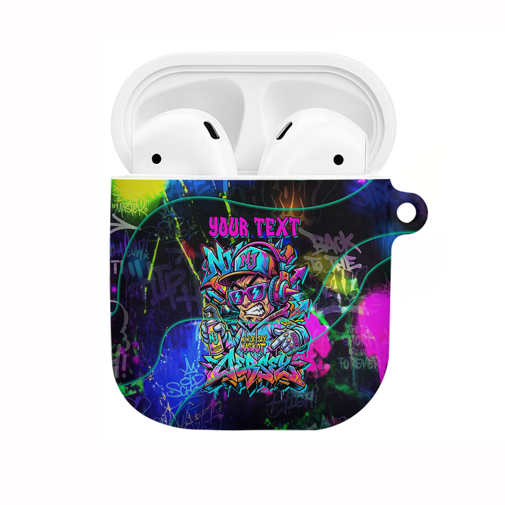 Personalized New Jersey Graffiti Mascot AirPods Case Urban Street Art - Vibrant Neon Spray Paint Aesthetic
