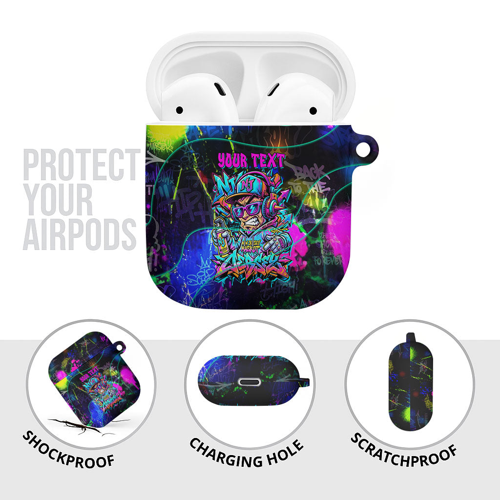 Personalized New Jersey Graffiti Mascot AirPods Case Urban Street Art - Vibrant Neon Spray Paint Aesthetic