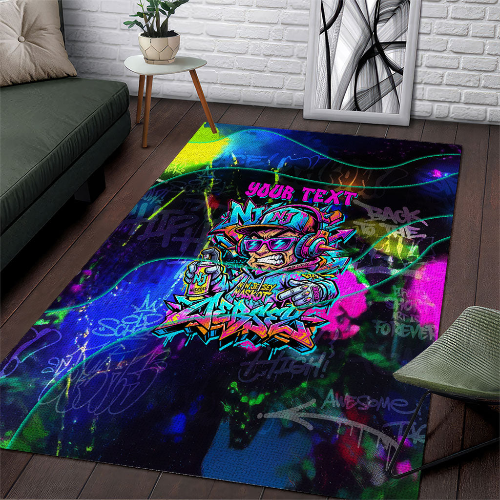 Personalized New Jersey Graffiti Mascot Area Rug Urban Street Art - Vibrant Neon Spray Paint Aesthetic