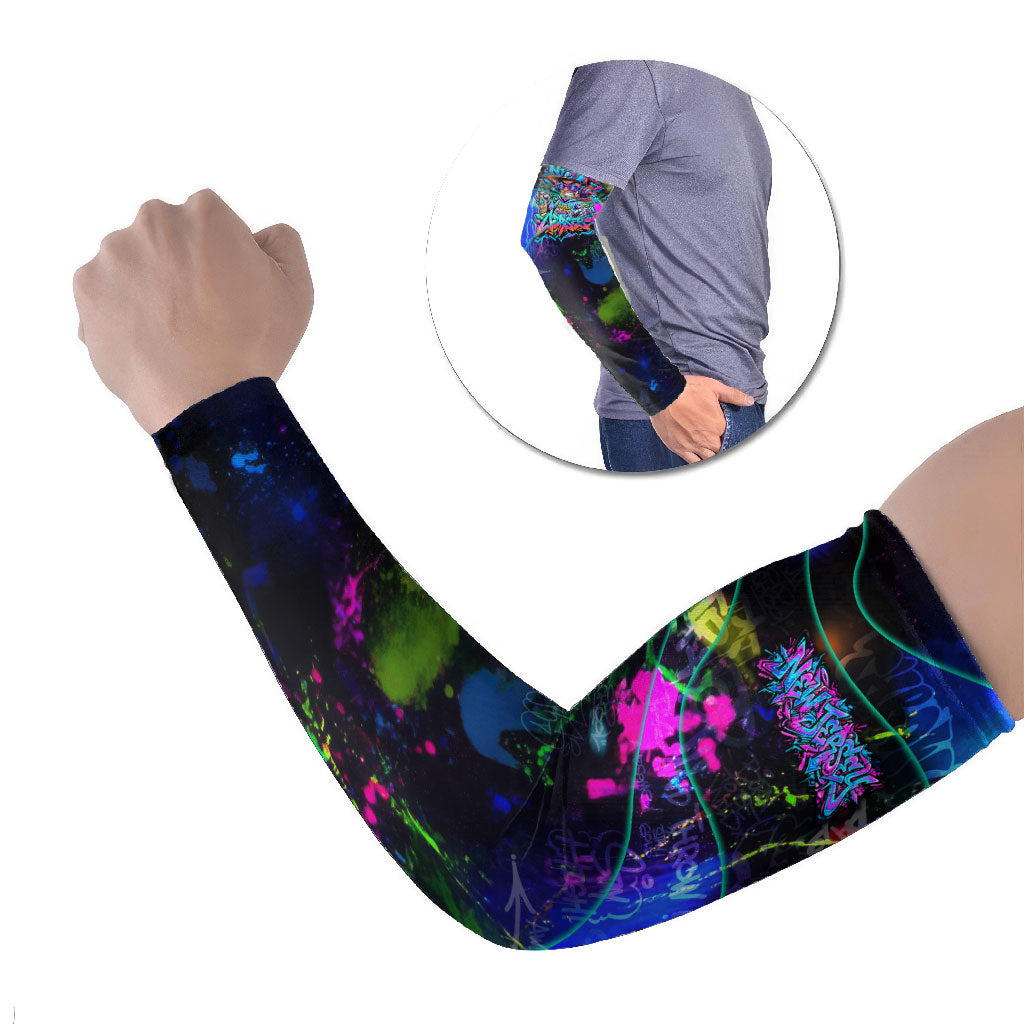 Personalized New Jersey Graffiti Mascot Arm Sleeves Urban Street Art - Vibrant Neon Spray Paint Aesthetic