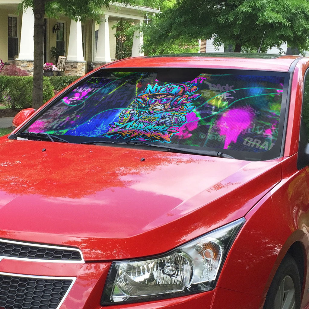 Personalized New Jersey Graffiti Mascot Auto Sun Shade Urban Street Art - Vibrant Neon Spray Paint Aesthetic