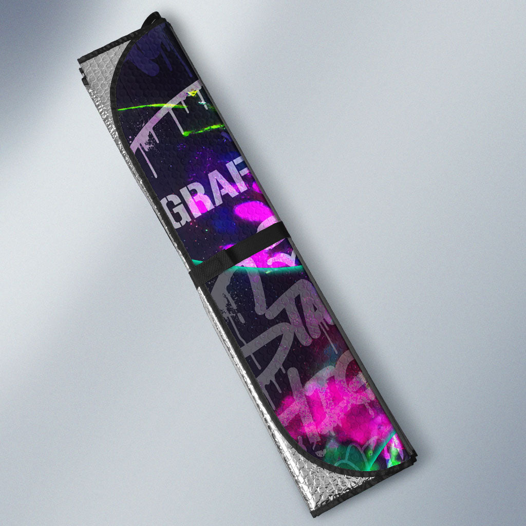 Personalized New Jersey Graffiti Mascot Auto Sun Shade Urban Street Art - Vibrant Neon Spray Paint Aesthetic