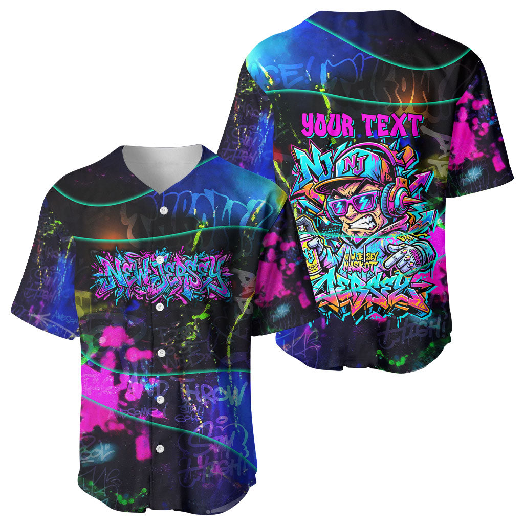 Personalized New Jersey Graffiti Mascot Baseball Jersey Urban Street Art - Vibrant Neon Spray Paint Aesthetic