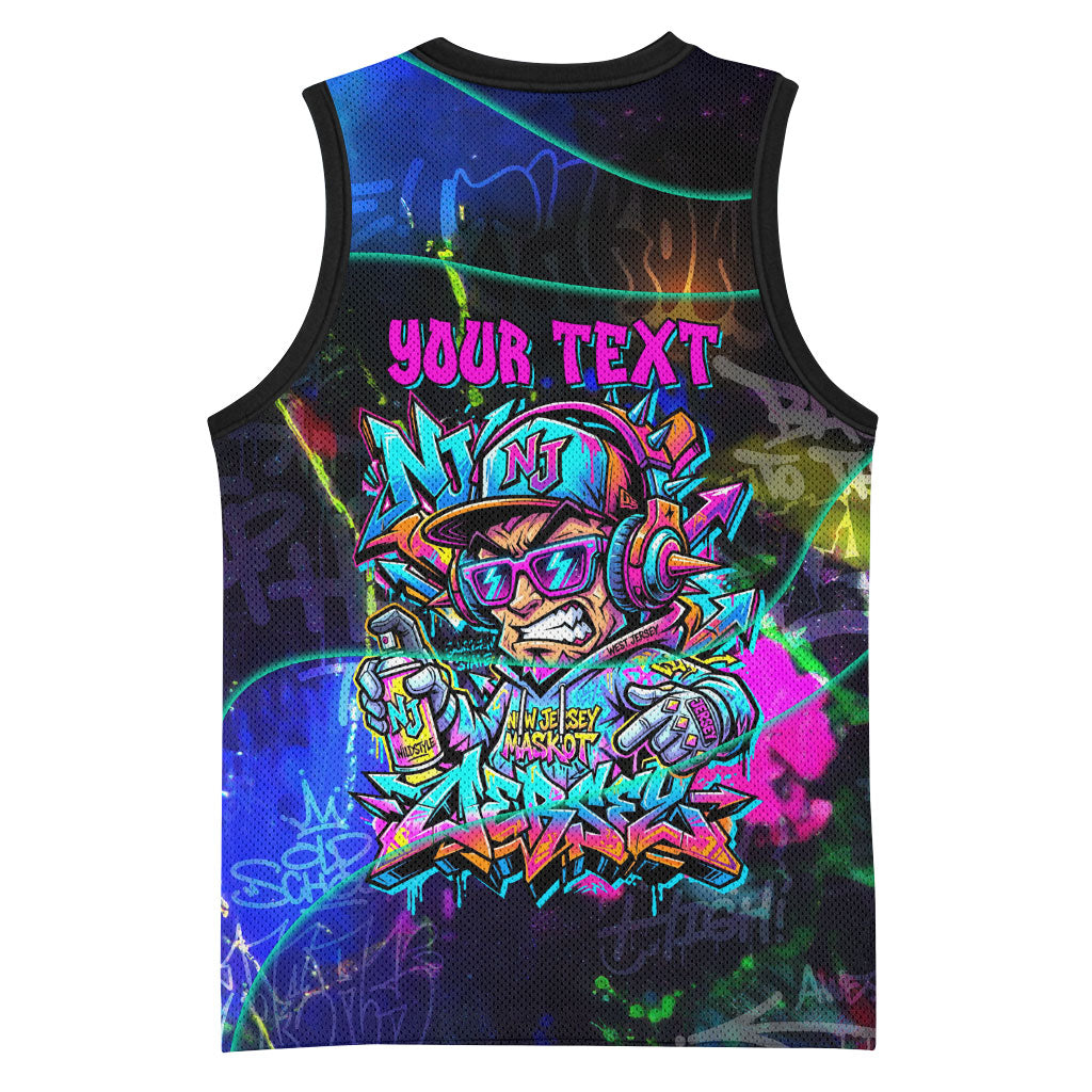 Personalized New Jersey Graffiti Mascot Basketball Jersey Urban Street Art - Vibrant Neon Spray Paint Aesthetic