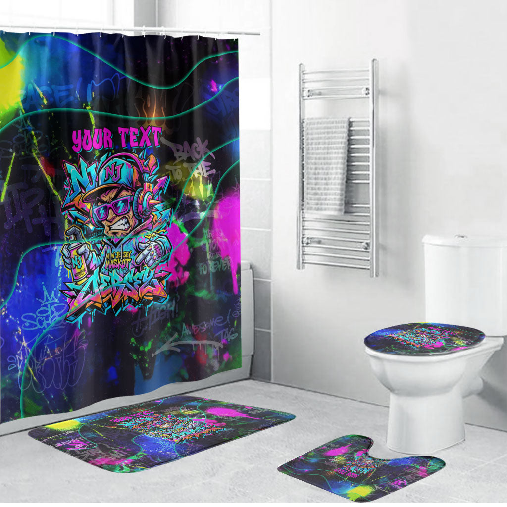 Personalized New Jersey Graffiti Mascot Bathroom Set Urban Street Art - Vibrant Neon Spray Paint Aesthetic