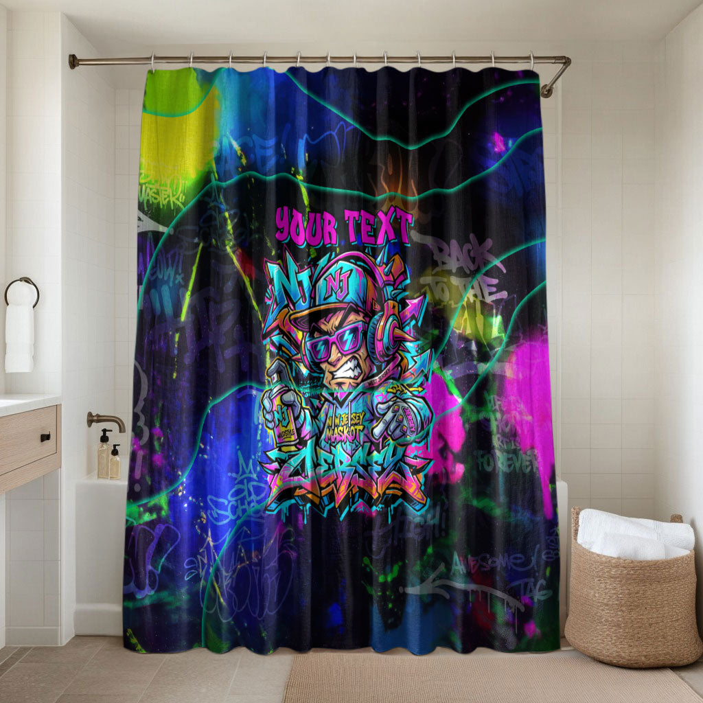 Personalized New Jersey Graffiti Mascot Bathroom Set Urban Street Art - Vibrant Neon Spray Paint Aesthetic