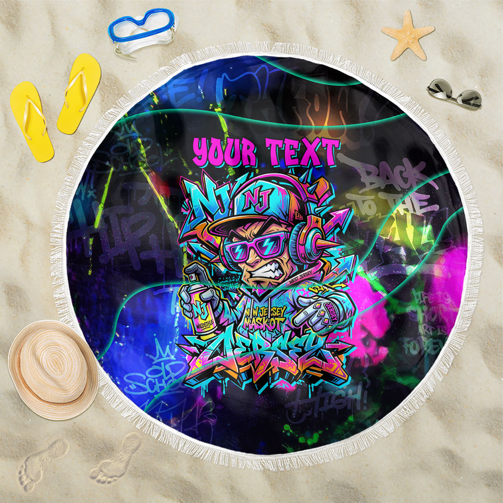 Personalized New Jersey Graffiti Mascot Beach Blanket Urban Street Art - Vibrant Neon Spray Paint Aesthetic