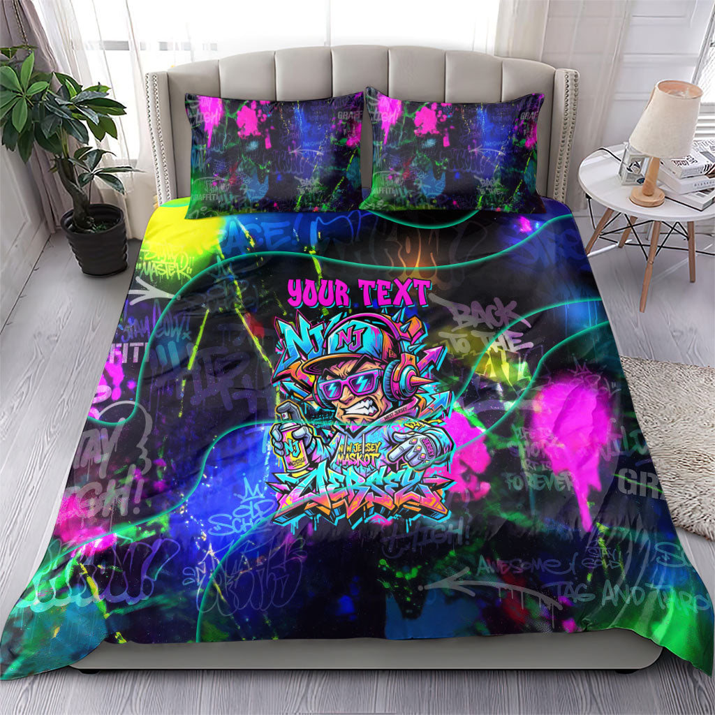 Personalized New Jersey Graffiti Mascot Bedding Set Urban Street Art - Vibrant Neon Spray Paint Aesthetic