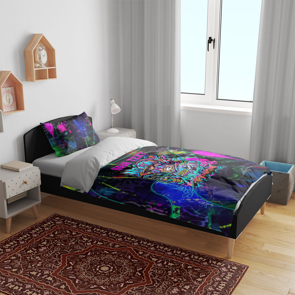 Personalized New Jersey Graffiti Mascot Bedding Set Urban Street Art - Vibrant Neon Spray Paint Aesthetic