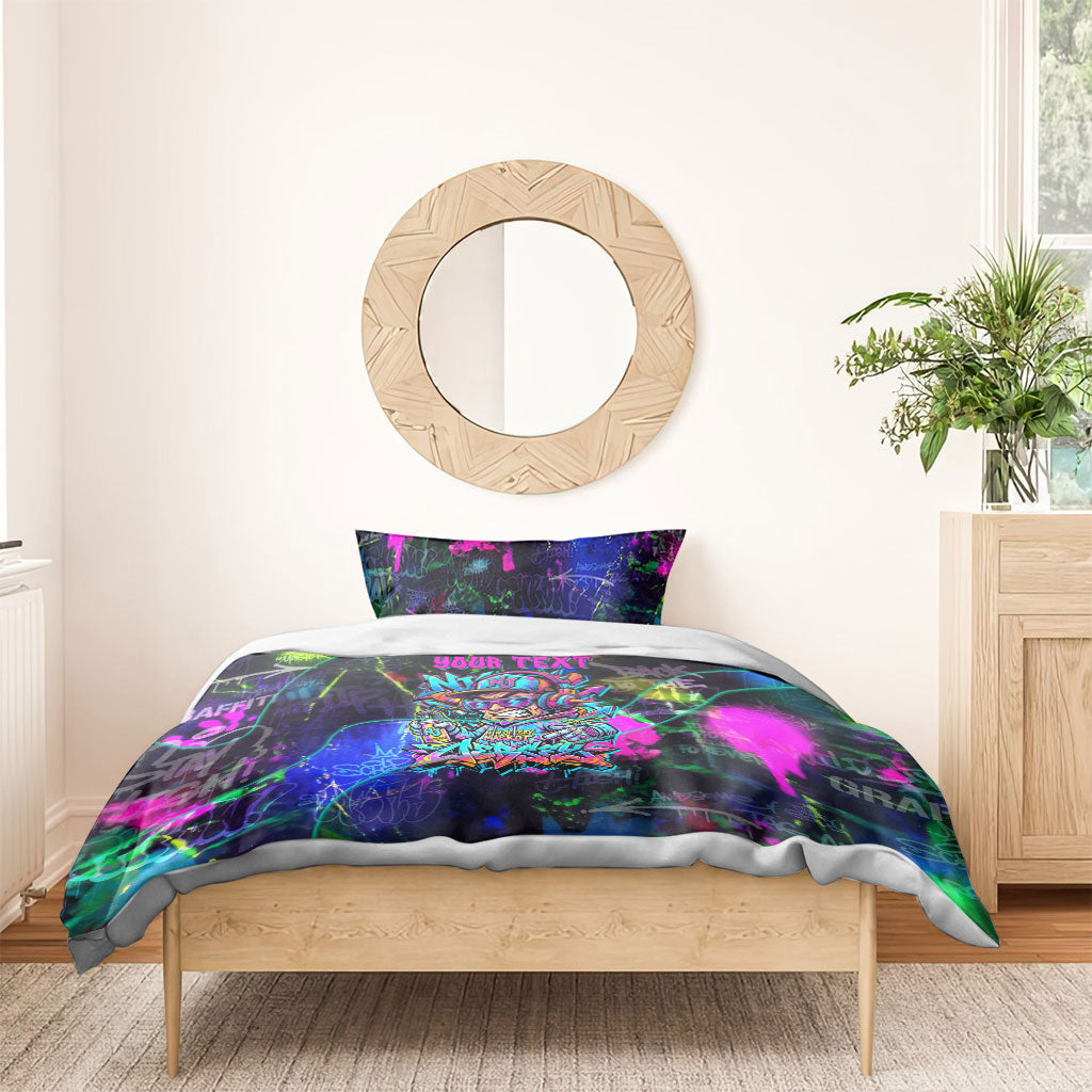 Personalized New Jersey Graffiti Mascot Bedding Set Urban Street Art - Vibrant Neon Spray Paint Aesthetic