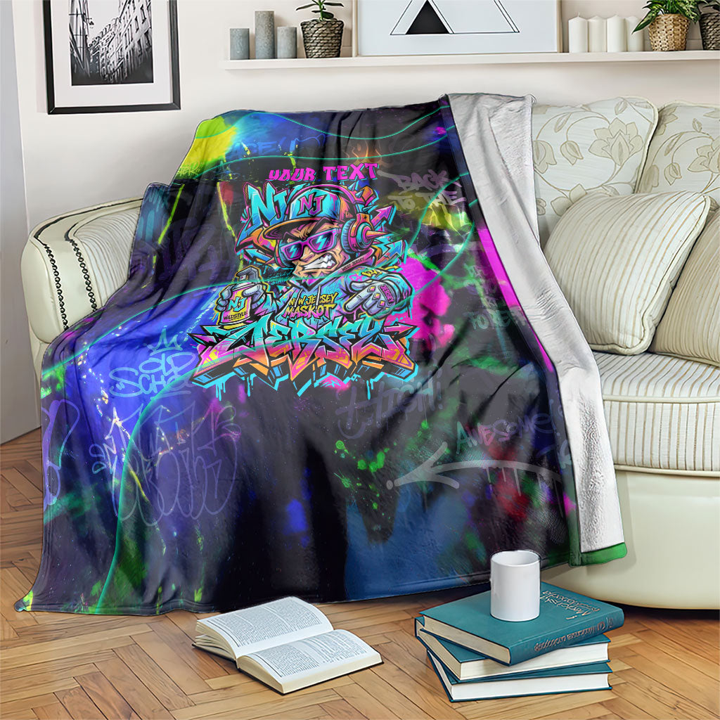Personalized New Jersey Graffiti Mascot Blanket Urban Street Art - Vibrant Neon Spray Paint Aesthetic