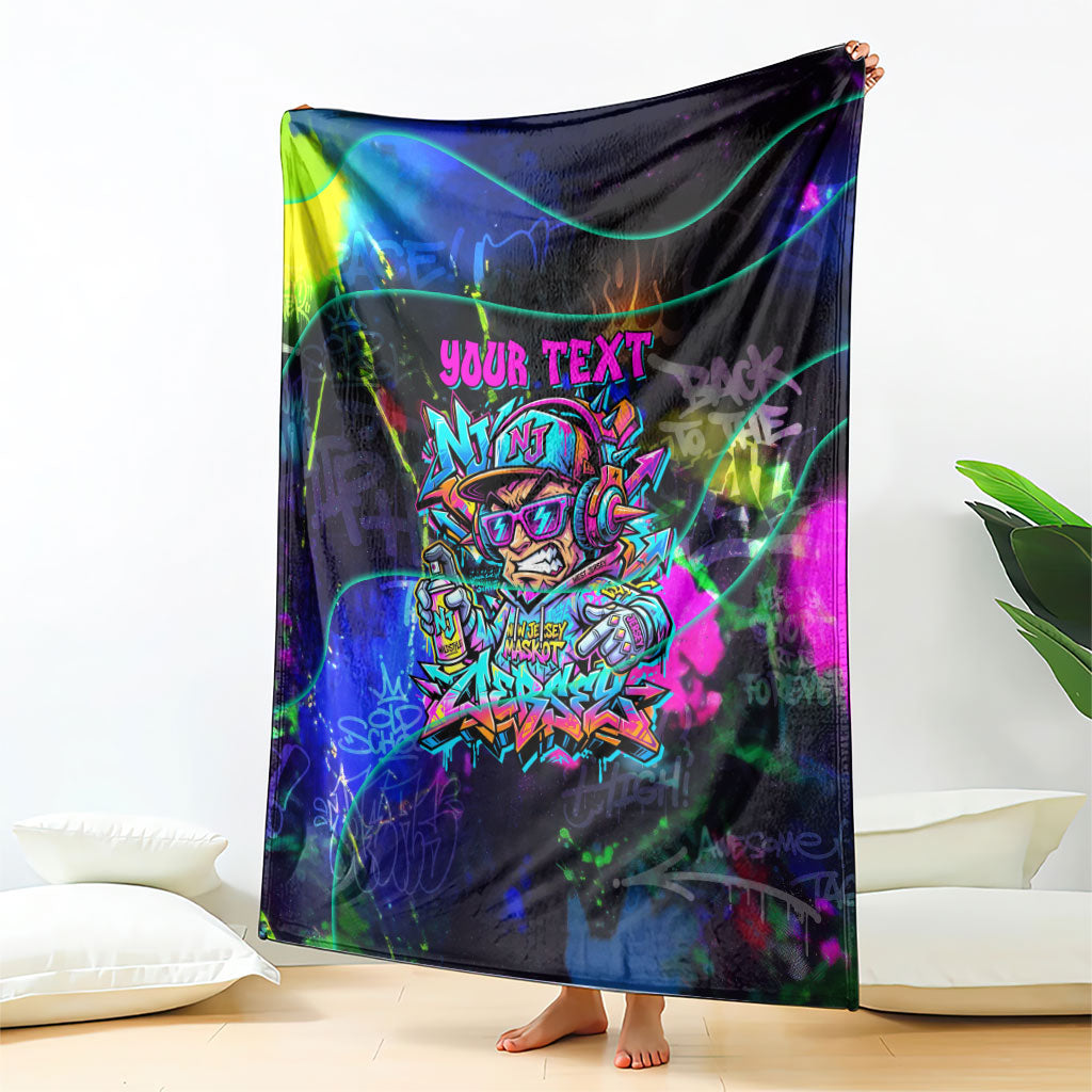 Personalized New Jersey Graffiti Mascot Blanket Urban Street Art - Vibrant Neon Spray Paint Aesthetic