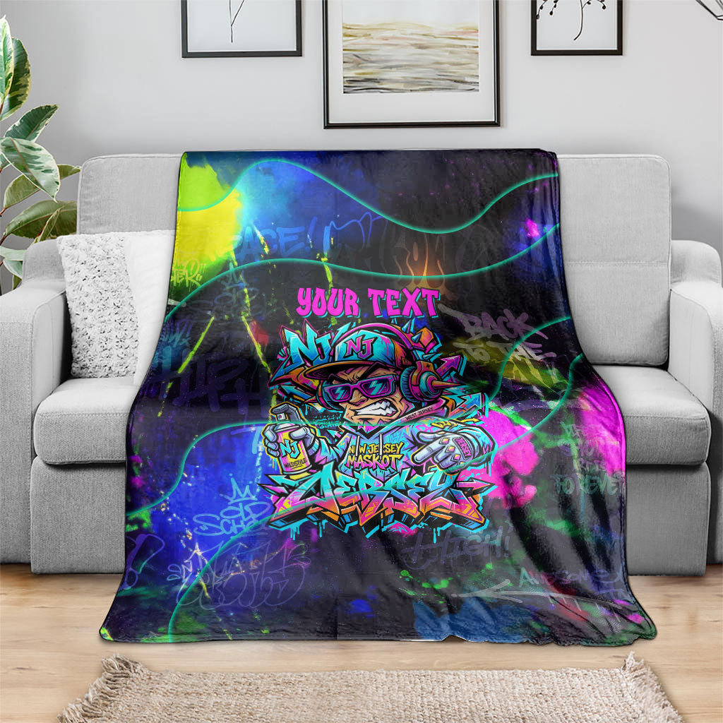 Personalized New Jersey Graffiti Mascot Blanket Urban Street Art - Vibrant Neon Spray Paint Aesthetic