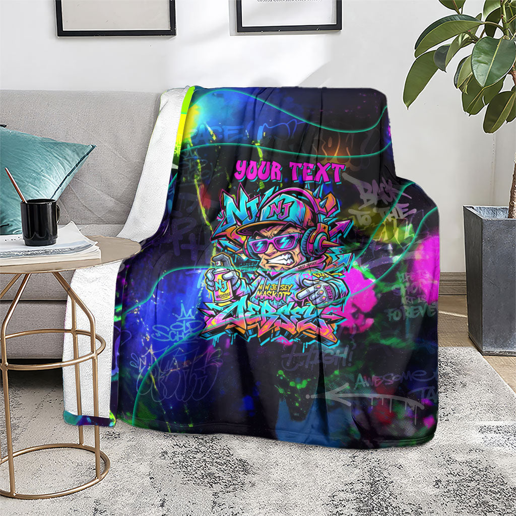 Personalized New Jersey Graffiti Mascot Blanket Urban Street Art - Vibrant Neon Spray Paint Aesthetic